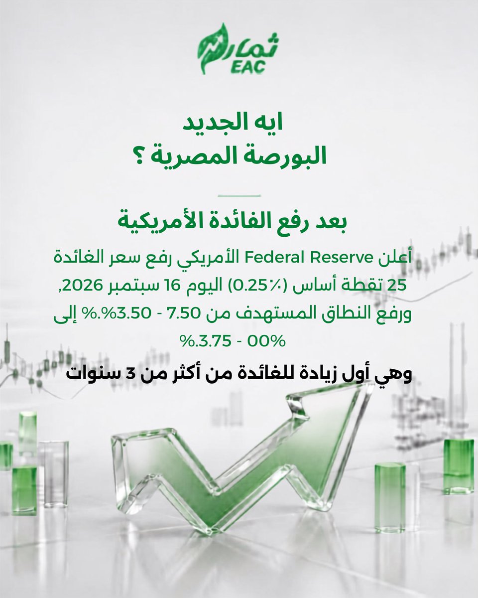 themareac's tweet photo. *رفع الاحتياطي الفيدرالي معدلات الفائدة الأمريكية 25 نقطة أساس لتتراوح في نطاق 3.75% - 4.00%، في أول تحرك من نوعه منذ سنوات طويلة، وسط بيئة تضخمية معقدة تغذيها صدمة أسعار الطاقة وتوترات جيوسياسية متصاعدة* https://t.co/QeqSLeacmj