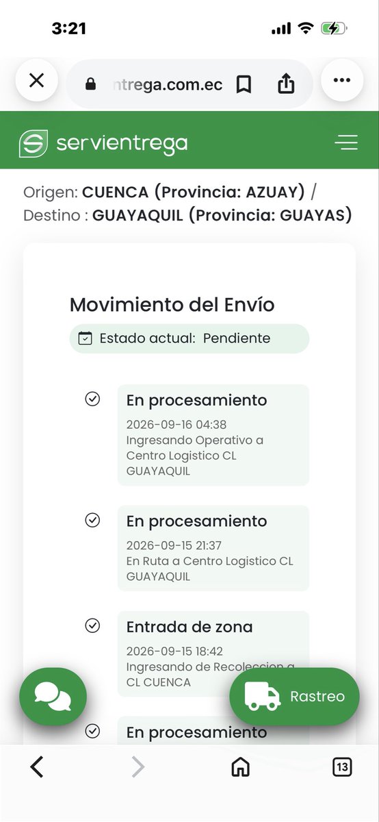 OpinandoGye's tweet photo. Hace 24 horas dejaron un paquete en Cuenca y hace 12 está en el Centro de Loguistica aquí en Gye y este aún no me llega. Un asco el servicio de @ServientregaE https://t.co/CeN85TVYsO