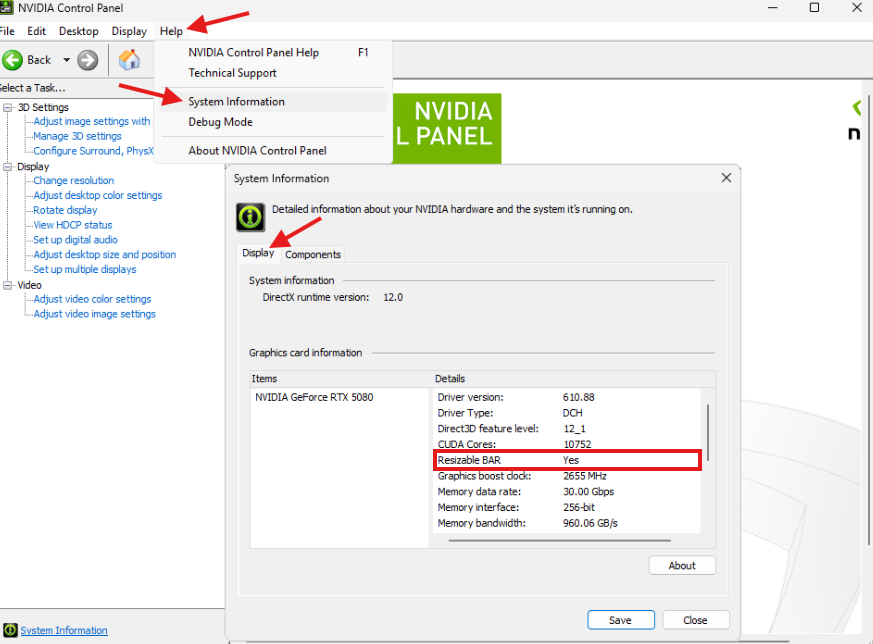 SAIYANFPS's tweet photo. 🚨 NVIDIA Users

Your GPU might be losing FREE performance

Here’s how to check ⬇️

1. Open NVIDIA Control Panel
2. Go to Help → System Information
3. Find Resizable BAR
4. Make sure it says Yes https://t.co/DNhO3Vsf8E