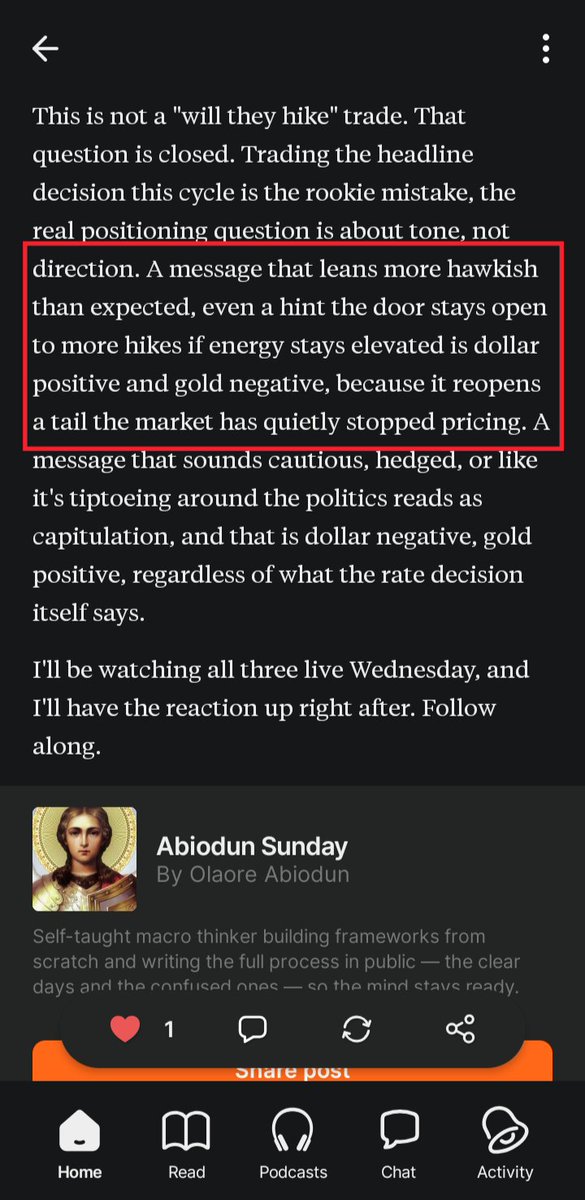 mztar_Adonis's tweet photo. Yesterday, I gave out the thinking framework of how to engage the FOMC meeting and the effects

Today they played out as layed out
Dollar strengthened
Gold weakened

Follow me on substack for more information like this
https://t.co/38TtRXvXRH https://t.co/f0fIGG6qcy