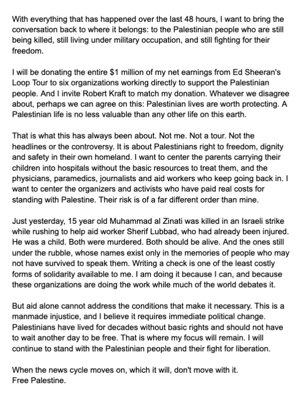 RabbiMivasair's tweet photo. Here's Macklemore again -- giving $1M of his earnings from Sheeran tour to support six orgs helping Palestinians and keeping the conversation centered on Palestine, not on himself.
You can give too:  https://t.co/1gSK2SjOoy https://t.co/zzSb8sKsh8