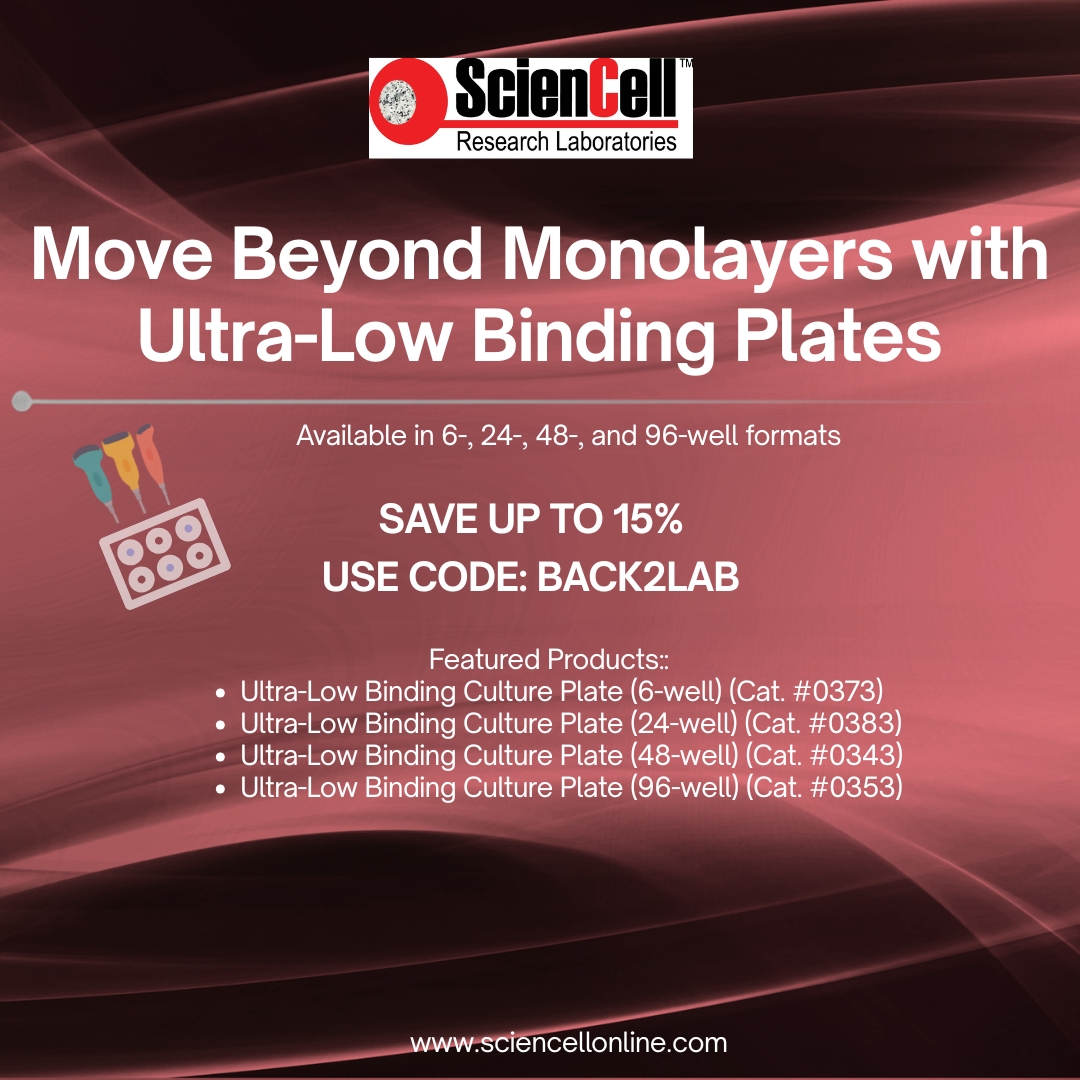 sciencell's tweet photo. What are ultra-low binding plates used for?

ScienCell’s Ultra-Low Binding Culture Plates minimize cell attachment to support spheroid formation and 3D cell culture. Available in 6-, 24-, 48-, and 96-well formats.

Save up to 15% with code BACK2LAB !! https://t.co/vRyJVADHYU