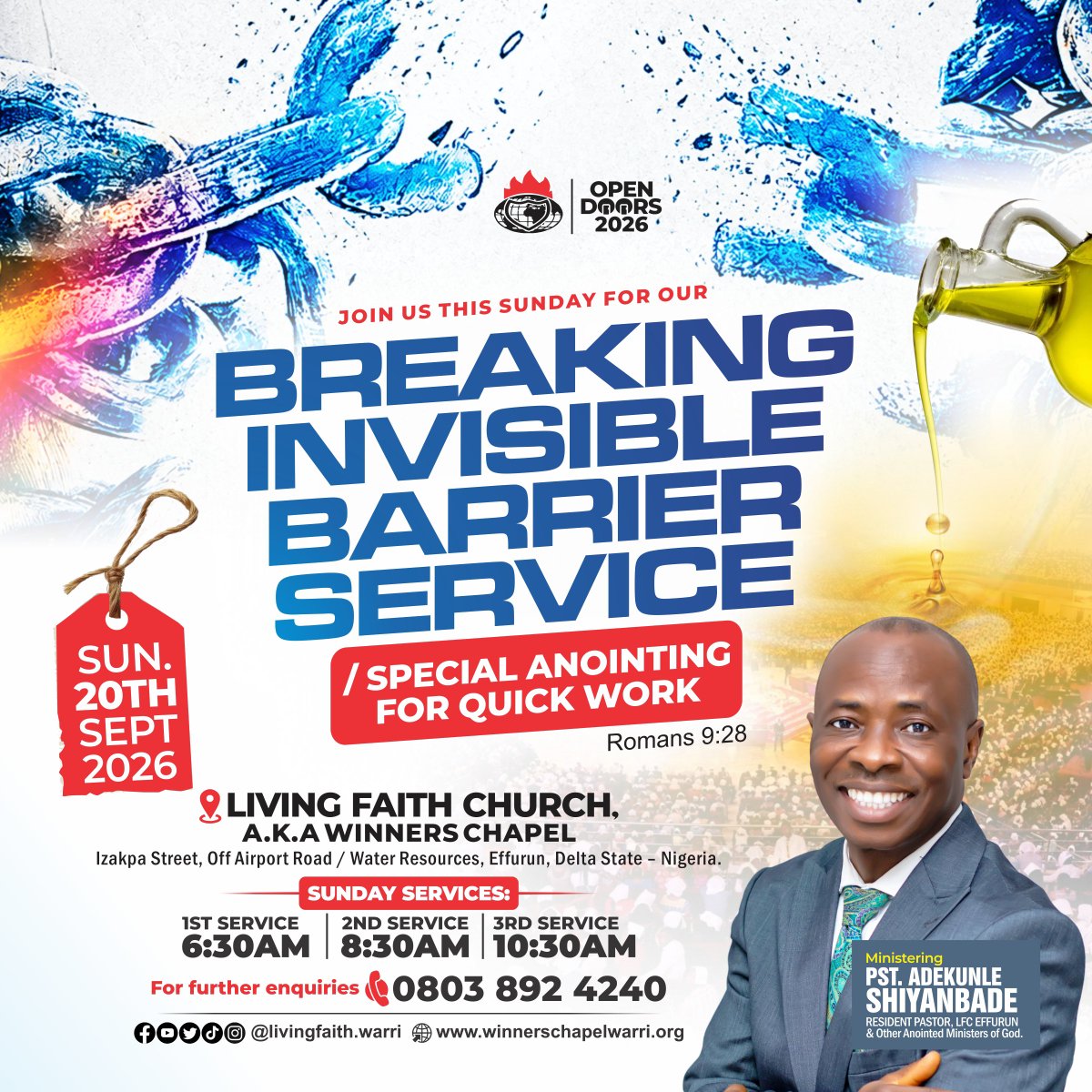 LivingWarri's tweet photo. Join us this Sunday in our BREAKING INVISIBLE BARRIERS and SPECIAL ANOINTING Service.
Don’t come alone.
#livingfaithchurcheffurun
#BreakingInvisibleBarriers
#AnointingService
#WisdomFromAbove
#OpenDoors2026
#fyp https://t.co/mUWpEsMBVf