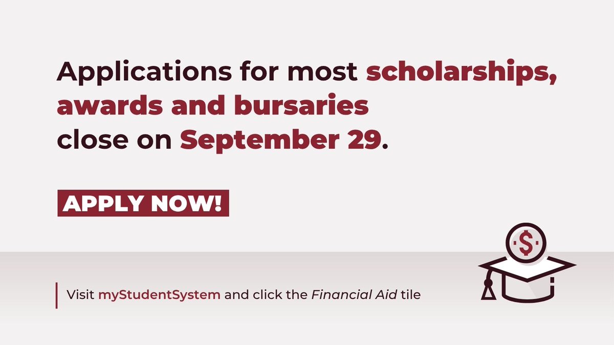 MacEwanU's tweet photo. Applications for most scholarships, awards and bursaries close at the end of the month! Apply through the Financial Aid tile on myStudentSystem.

#MacEwanU #abpse https://t.co/z8mIbhRajU