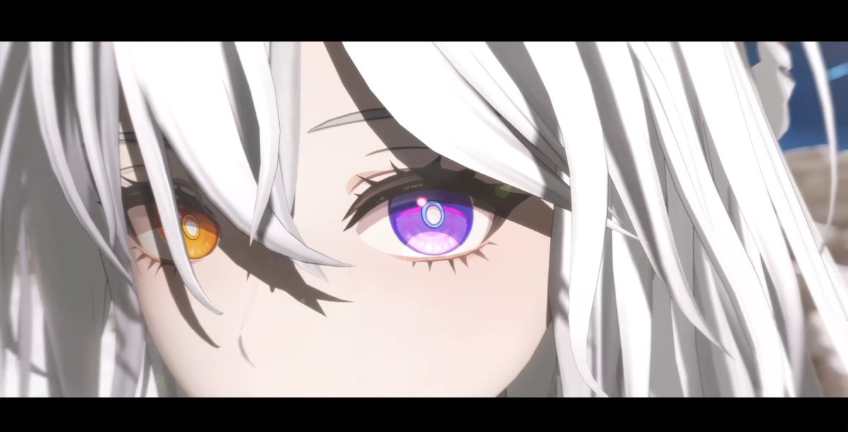 YZsFerrari's tweet photo. Daily food for thought:

A white flower erupts from Helena's left eye, and in the RCF PV, the Girl in White (possibly the "False God"?) has heterochromia - one yellow eye (consistent with Nytos/OGASes), and one violet (of the Helenas &amp; Martin Family).

As above, so below? https://t.co/BxeMa717t1