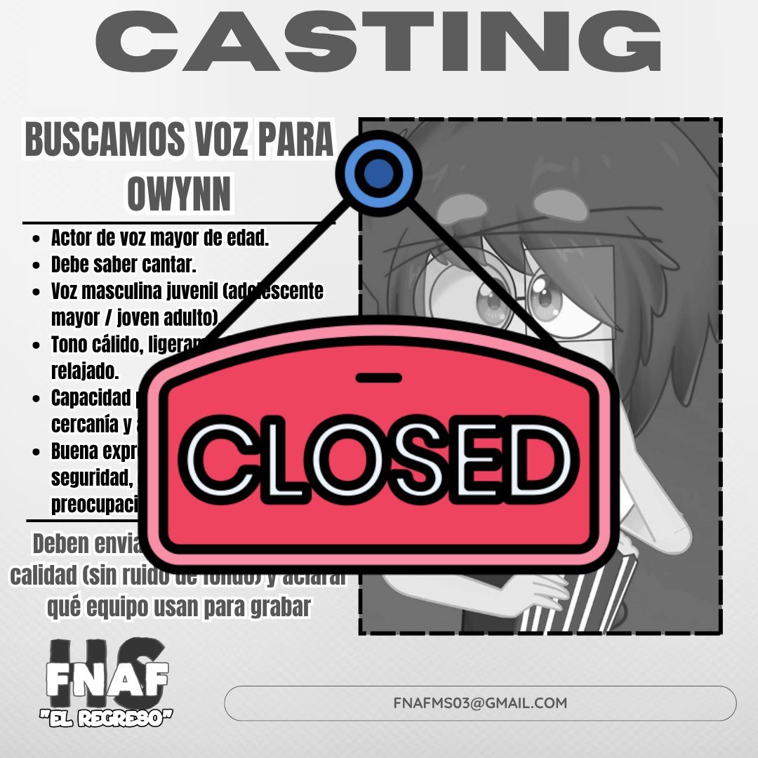 FHS_ElRegreso's tweet photo. -AUDICIONES CERRADAS- 💖🖌️
Agradecemos a todos que se animaron a participar con mucho entusiasmo ✨
Esta semana se completará la revisión de los mensajes, y el candidato será contactado en privado.
#FHS_ElRegreso #FHSRE #fhs #FNAFHS #fhstwt #fandub #audiciones #Doblaje https://t.co/RULUfkAlV9