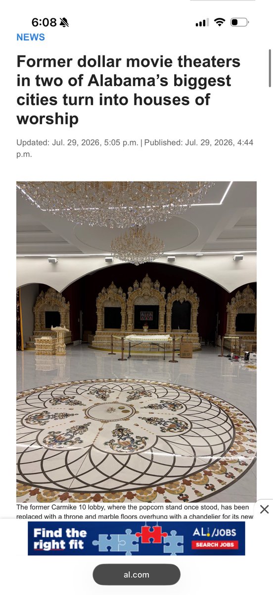 alabamaphantom's tweet photo. Joel, the theater I grew up going to as a kid and live 5 minutes from was just turned into a Hindu temple. I don’t want to live in India, and I don’t want my kids and their children feeling like outsiders in the state my family has been for 200 years. Inviting Indians here en masse does not make them magically American, no matter how many football games they go to. They bring their own gods and take your community. You aren’t afraid to say this about Muslims of course.