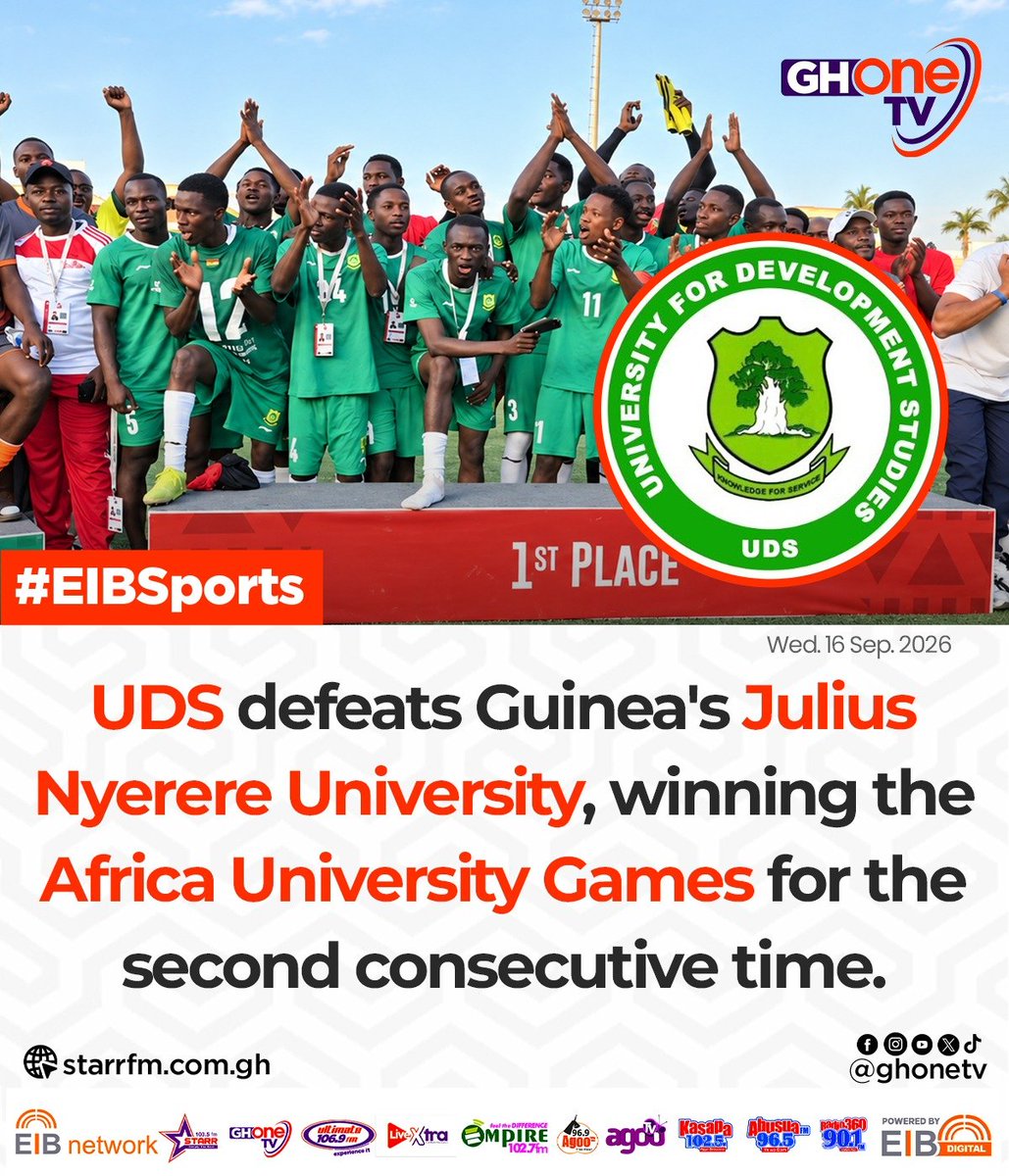 ghonetv's tweet photo. UDS defeats Guinea's Julius Nyerere University, winning the Africa University Games for the second consecutive time...

#EIBNetwork #GHOneTV 
#GHOneNews #NewsAlert https://t.co/SD0e9YotGK