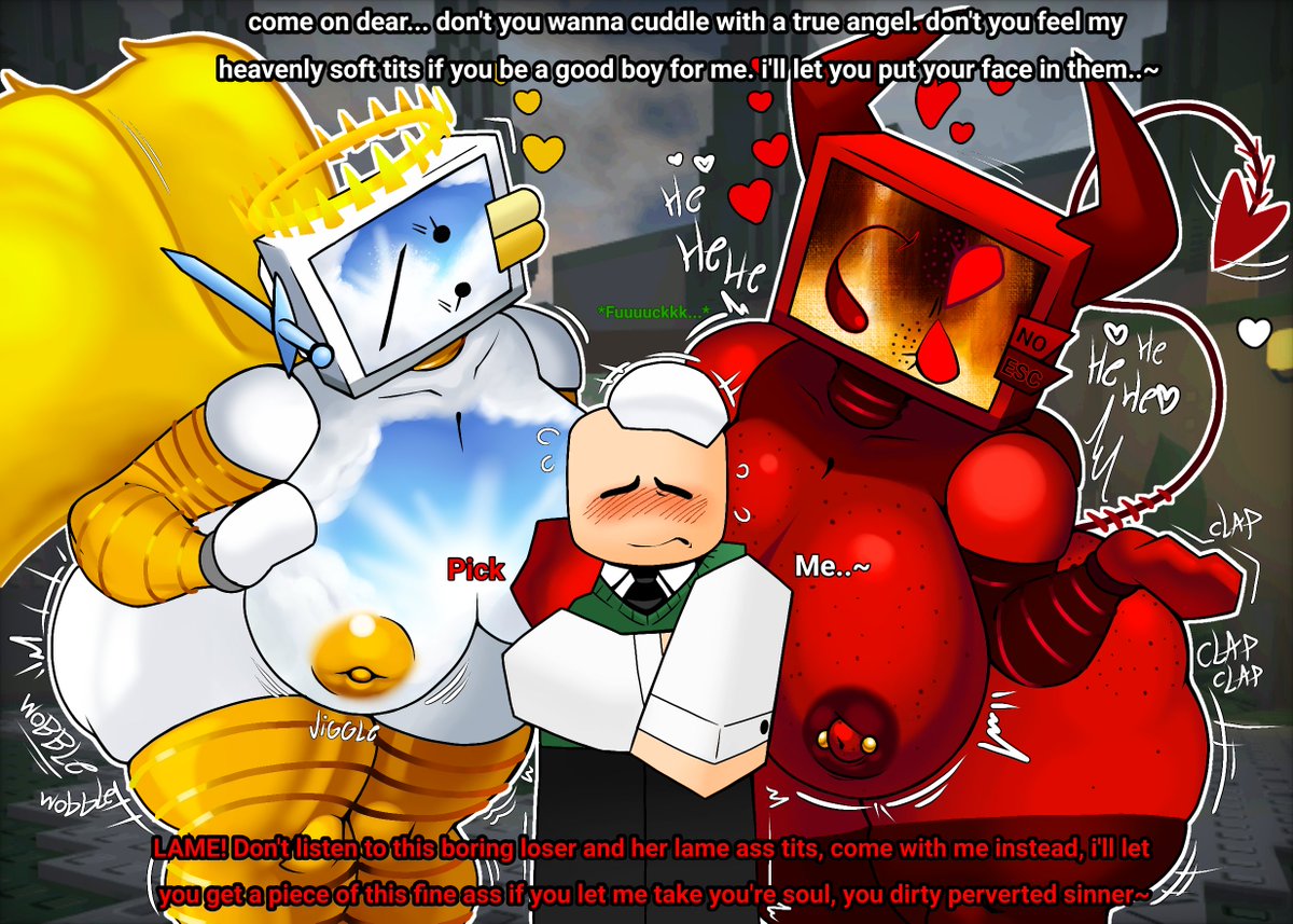 TheEvilPie71's tweet photo. ||🔞||
More badware skin slop

Would you pick to be a good boy and cuddle with angelware 
or 
sell you're soul for devilware's special offer. 
Chose wisely

Tags:
#rr34 #r34 #dieofdeathnsfw #dodnsfw #nsfwtwtًً  #robloxr34 #badware #badwaredod https://t.co/vgIUbam1eL