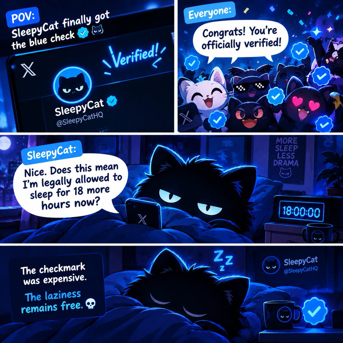 SleepyCatHQ's tweet photo. BLUE CHECK. ZERO PRODUCTIVITY. ☑️💤
#SleepyCat #MemeCoin #Raydium https://t.co/BGrhV4VhwZ