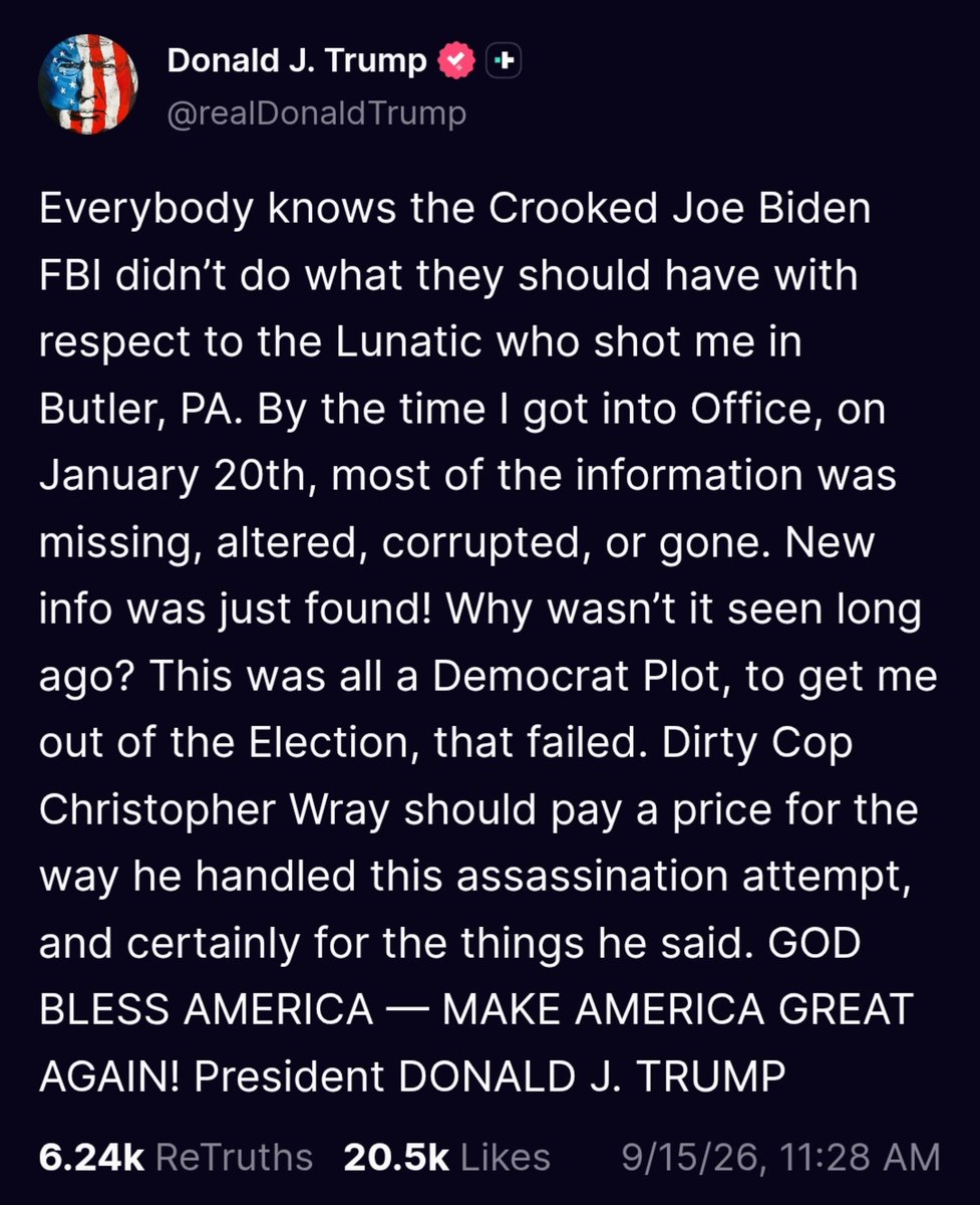 LightOnLiberty's tweet photo. President Trump says Barack Obama's - Joe Biden’s FBI left the Butler records DESTROYED and others were altered by the time he took office while the body of Thomas Crooks was released and cremated within days on an anonymous donor’s dime.

The case was closed before it was ever opened. Who paid to turn the shooter into ashes and why was the evidence destroyed?

Imagine knowing Obama's FBI covered this up and yet still expected them to hand over all the Jeffrey Epstein evidence they hauled out by the TRUCK LOADS at his Manhattan mansion after they raided it, instead of taking it all to a field and burning all of it, then screaming that President Trump is the one covering up all the Epstein evidence.