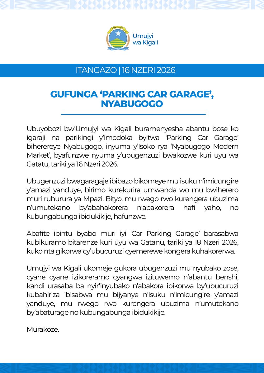 CityofKigali's tweet photo. Itangazo | Public notice | Communiqué https://t.co/8quDI6P00h