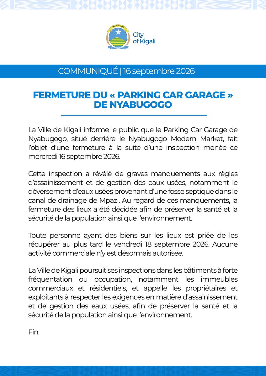EmmaClaudine's tweet photo. ITANGAZO – Gufunga ‘Parking Car Garage’, Nyabugogo
➖➖➖
PUBLIC NOTICE - Closure of ‘Parking Car Garage’ - Nyabugogo
➖➖➖
COMMUNIQUÉ – Fermeture du « Parking Car Garage » de Nyabugogo https://t.co/4vJ6FgpQqB