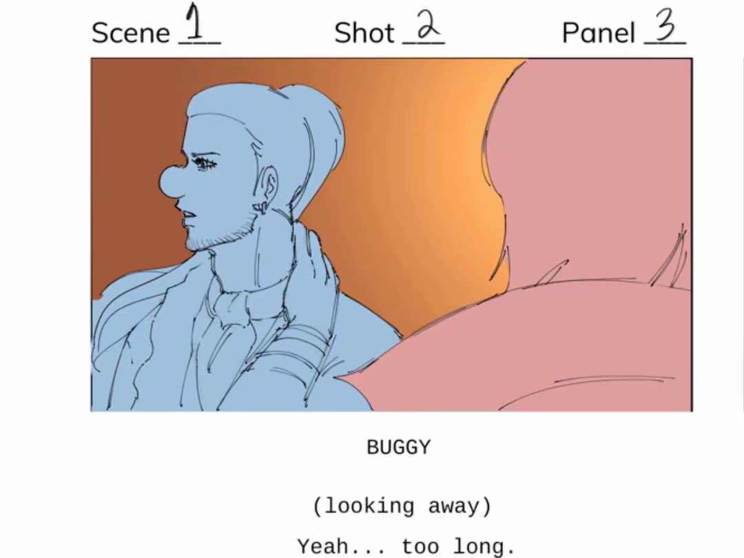 harveynara's tweet photo. Finished my storyboard assignment for my script writing class and I wanted to share it with you guys!
I had a great time drawing shanks and buggy but with the writing it was hard to make them sound “in character”. Hope you guys enjoy my silly story board assignment!
#shuggy https://t.co/HDhXNtkXd8