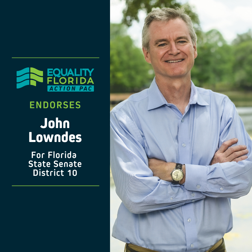 eqfl_actionPAC's tweet photo. EQFL Action PAC endorses John Lowndes for Florida Senate District 10!

Paid Political Advertisement paid for by Equality Florida Action PAC, 15257 Amberly Dr., Ste. 382, Tampa, FL 33647, independently of any candidate. This advertisement was not approved by any candidate. https://t.co/WVjobUzzFA