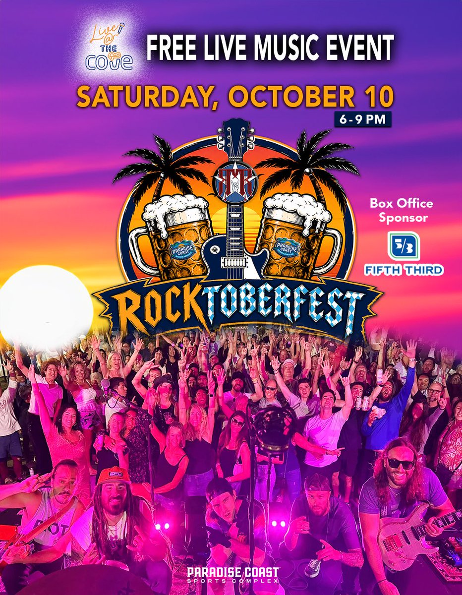 PCSCNaples's tweet photo. 🎸🔥 LIVE @ THE COVE SEASON OPENER! 🔥🎸

We’re kicking off a brand-new season of Live @ The Cove with the 3rd Annual RocktoberFest 2026! 🍻

⭐ Want to take it VIP? Call 239-252-4386 for VIP options, including exclusive seating, a light buffet, private bar, and 2 drink tickets! https://t.co/0WDDuSwlji