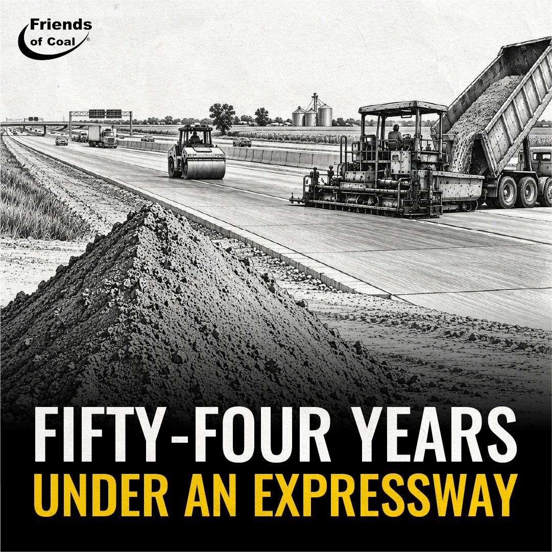 FriendsofCoalKY's tweet photo. In 1972 engineers in northern Illinois put 246,000 cubic yards of coal fly ash under 7,500 feet of expressway embankment to see whether it would hold. Fifty-four years on, no settlement, no frost damage. The road is still on it. #FriendsOfCoal https://t.co/L3fKk5cx1w