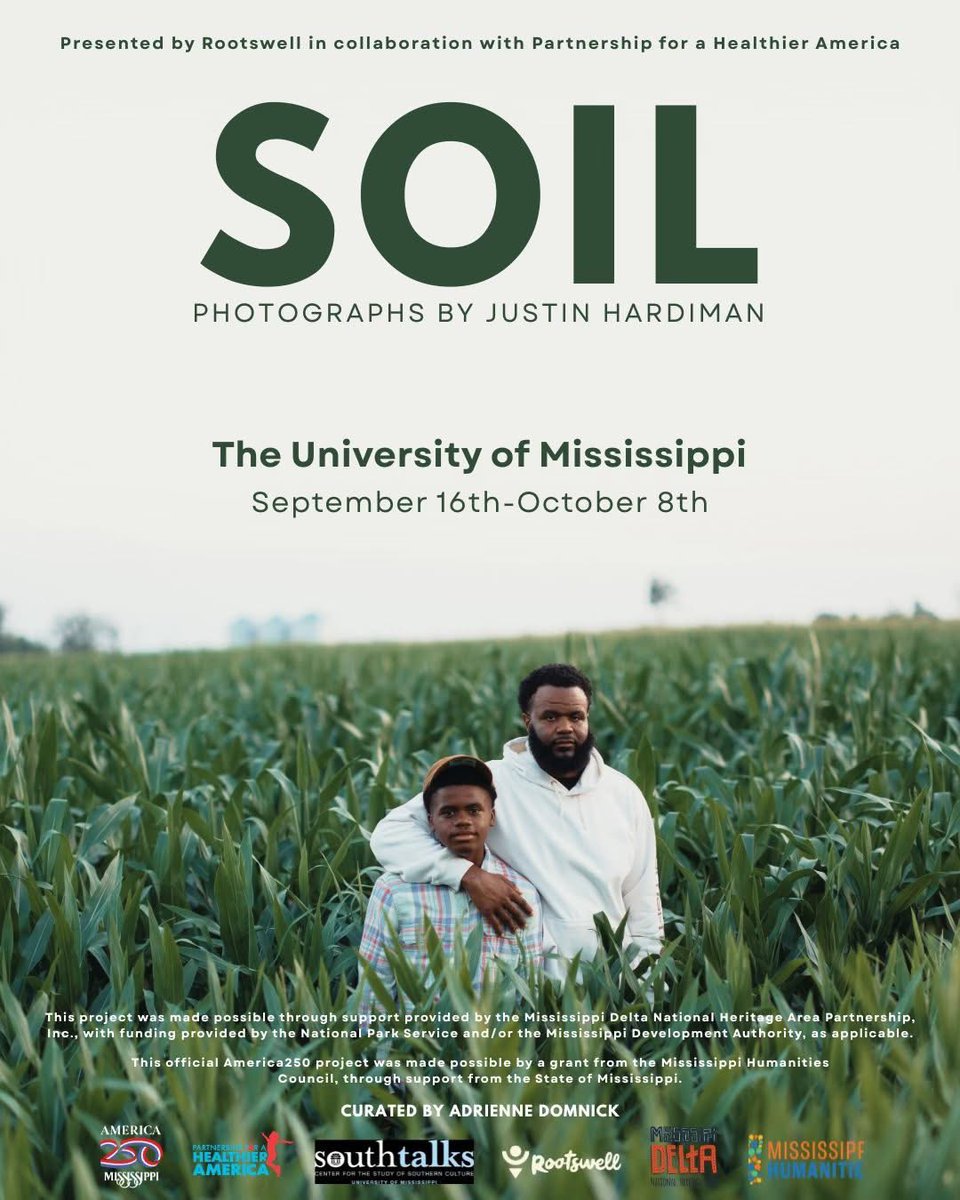 KailSovl's tweet photo. Hey yall if you want to see my work in person and yo missed my previous exhibition here’s your chance to see it again. My exhibition about BLack Farmers titled “Soil” has officially opened today in Oxford Mississippi at Ole Miss. swing by and check it out take photos and let me know what you think.