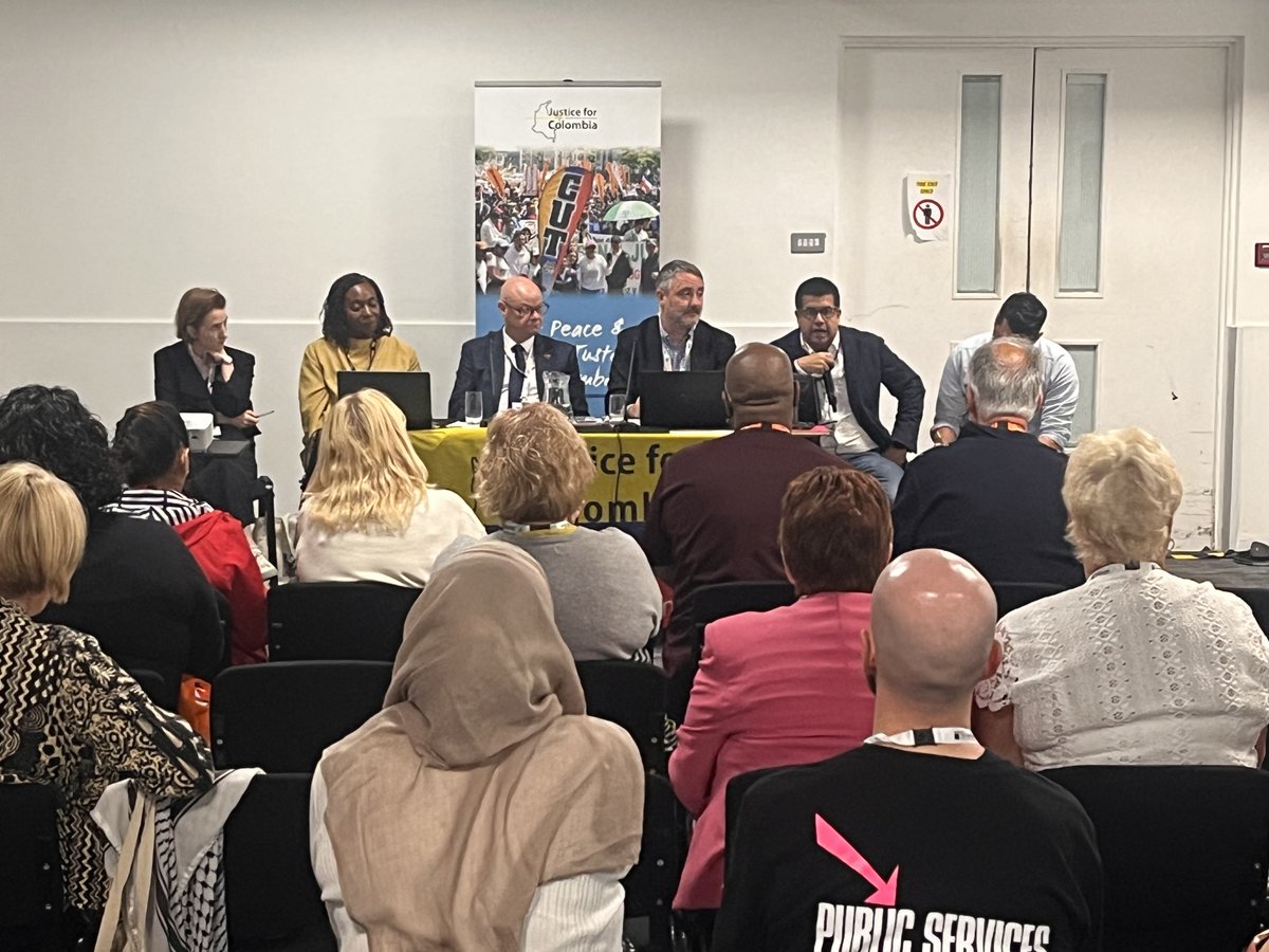JFColombia's tweet photo. Thanks to all who came to our fringe at @The_TUC congress on the need to support Colombian trade unions + activists now facing a far-right govt. 

Special thanks to speakers @MCastAbogados, @FranHeathcote, @kategobell, Steve Gillan, @Sonya__Davis + chair @GerardStilliard 🇨🇴 https://t.co/PB5jlIn3nG