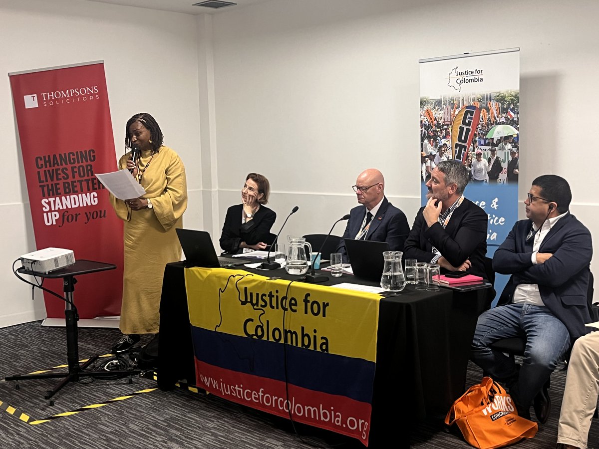 JFColombia's tweet photo. Thanks to all who came to our fringe at @The_TUC congress on the need to support Colombian trade unions + activists now facing a far-right govt. 

Special thanks to speakers @MCastAbogados, @FranHeathcote, @kategobell, Steve Gillan, @Sonya__Davis + chair @GerardStilliard 🇨🇴 https://t.co/PB5jlIn3nG