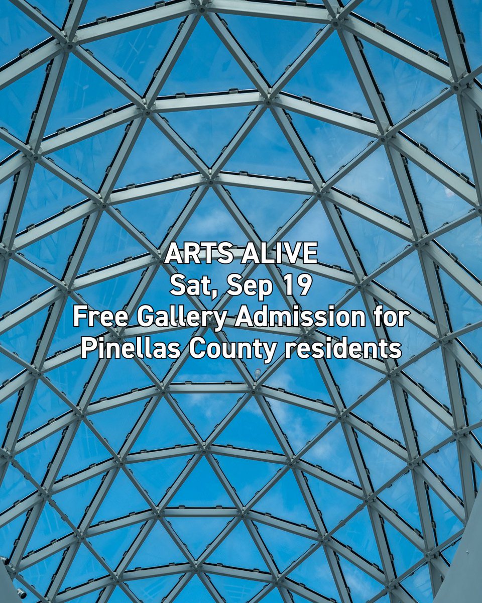 TheDali's tweet photo. 💫 ARTS ALIVE 🎨
This Sat, Sep 19, Pinellas County residents are invited to experience The Dalí with free Gallery Admission during St. Petersburg’s Arts Alive.
Visit https://t.co/IXulgMl8ZX for more info
#thedali #salvadordali #artmuseum #freemuseumday #artsalive #stpete https://t.co/azOQF4LEBZ