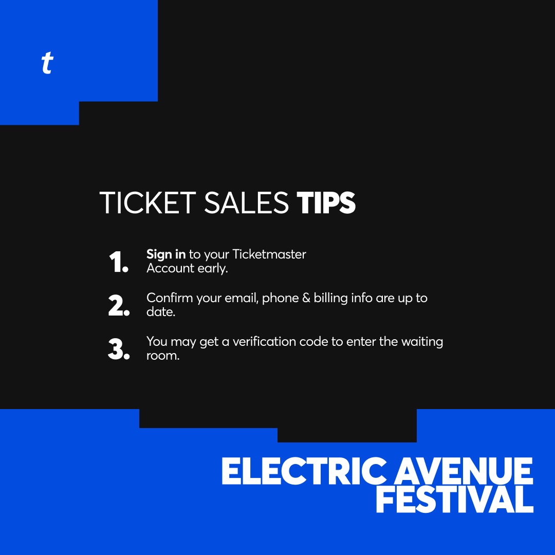 Ticketmaster_NZ's tweet photo. Tips for Getting Ready for the Electric Avenue Festival Ticket Drop ⬇️

🎫https://t.co/5KcCQKqKYL https://t.co/n85C8pxMoG
