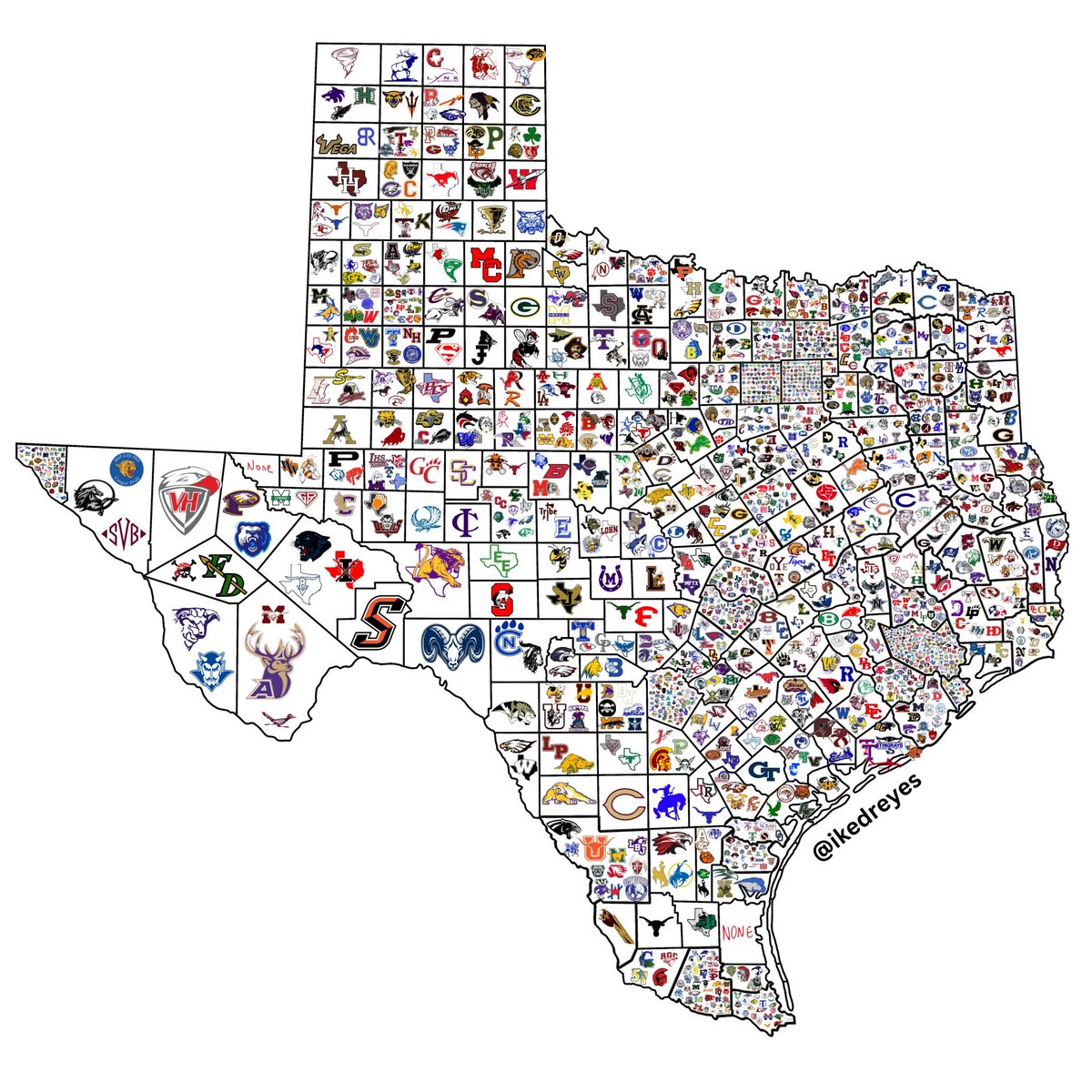ZachCohenFB's tweet photo. You can find at least half these logos as Texas high schools https://t.co/TbknfGtqbk