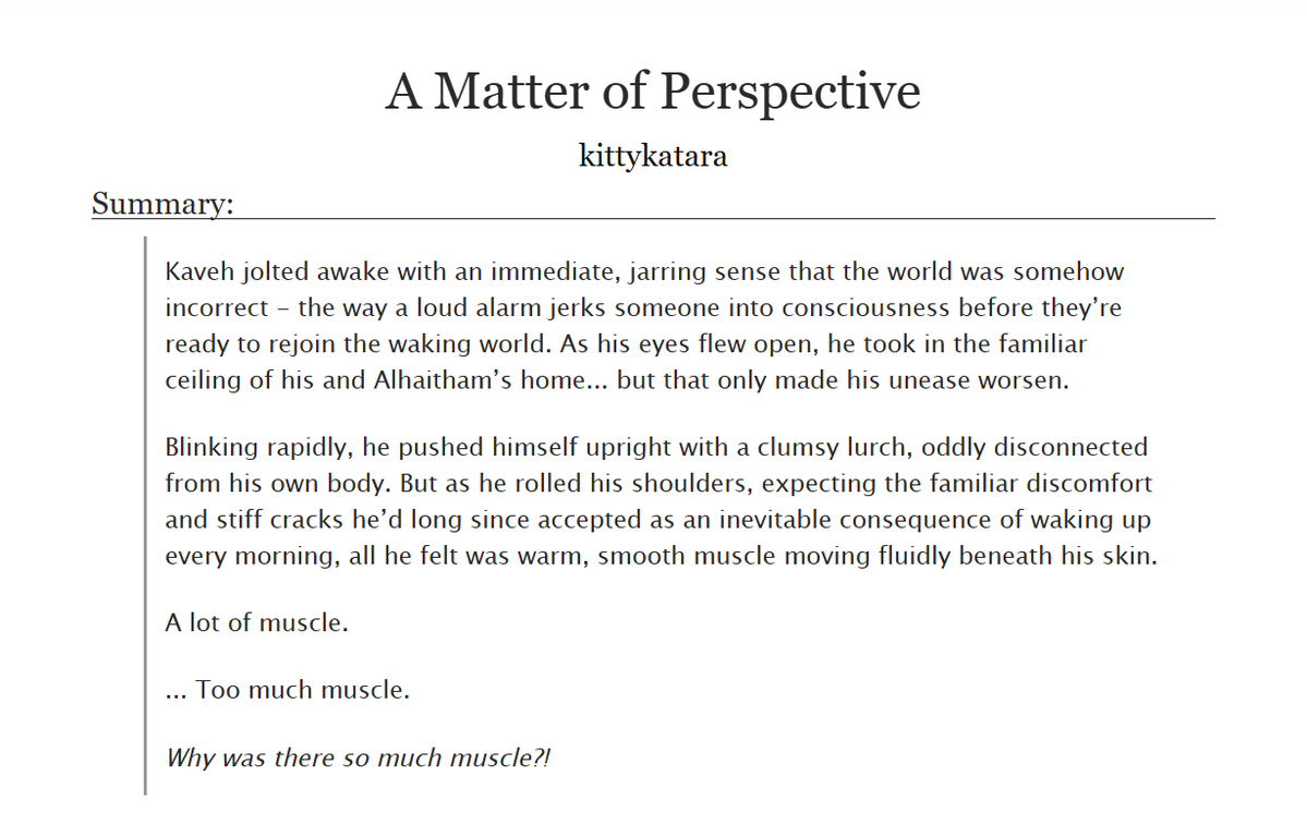 kittykatara_emb's tweet photo. Hkvh bodyswap fic

🌱 Autistic Alhaitham
🏛️ Chronic pain Kaveh
✨ 30k words  |  E  |  Complete 

#Haikaveh https://t.co/PTJvL6T4GC