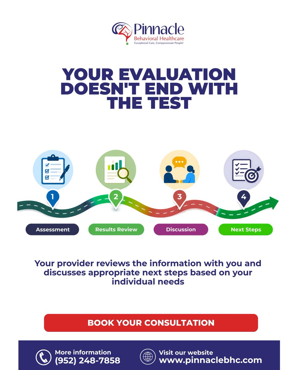 PinnacleBHC's tweet photo. Your evaluation doesn't end with the test. 🩺
Your provider sits down with you to review your information and map out personalized next steps. 🤝✨
#PinnacleBHC #Healthcare #patientfirst #healthassessment https://t.co/OjAtorpWXn