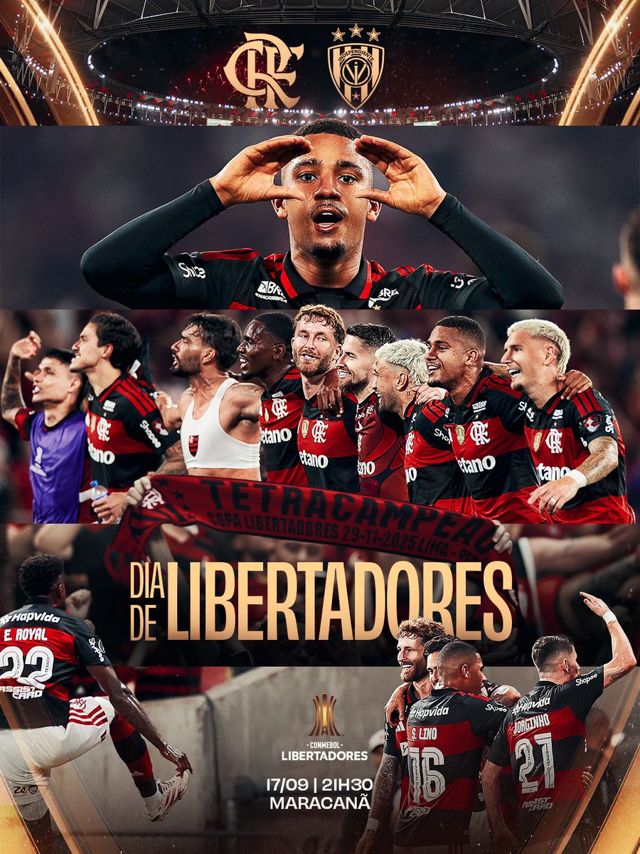 Flamengo's tweet photo. FINALMENTE CHEGOU A QUINTA-FEIRA! CHEGOU O DIA DE LUTAR POR CADA BOLA ATÉ O FIM!

RUMO À CLASSIFICAÇÃO NA CONMEBOL LIBERTADORES, MENGÃO! Maraca lotado, todo mundo com o Manto Sagrado e 100% de apoio!

Hoje, às 21h30, o Flamengo enfrenta o Independiente del Valle, no Maracanã, pela partida de volta das quartas de final da CONMEBOL Libertadores.

VAAAAAAAMMMMMMOOOOOOSSSSSSSS, FLAMENGOOOOOOOOOOOOO! 🔴⚫️

#HojeTem #FLAxIDV