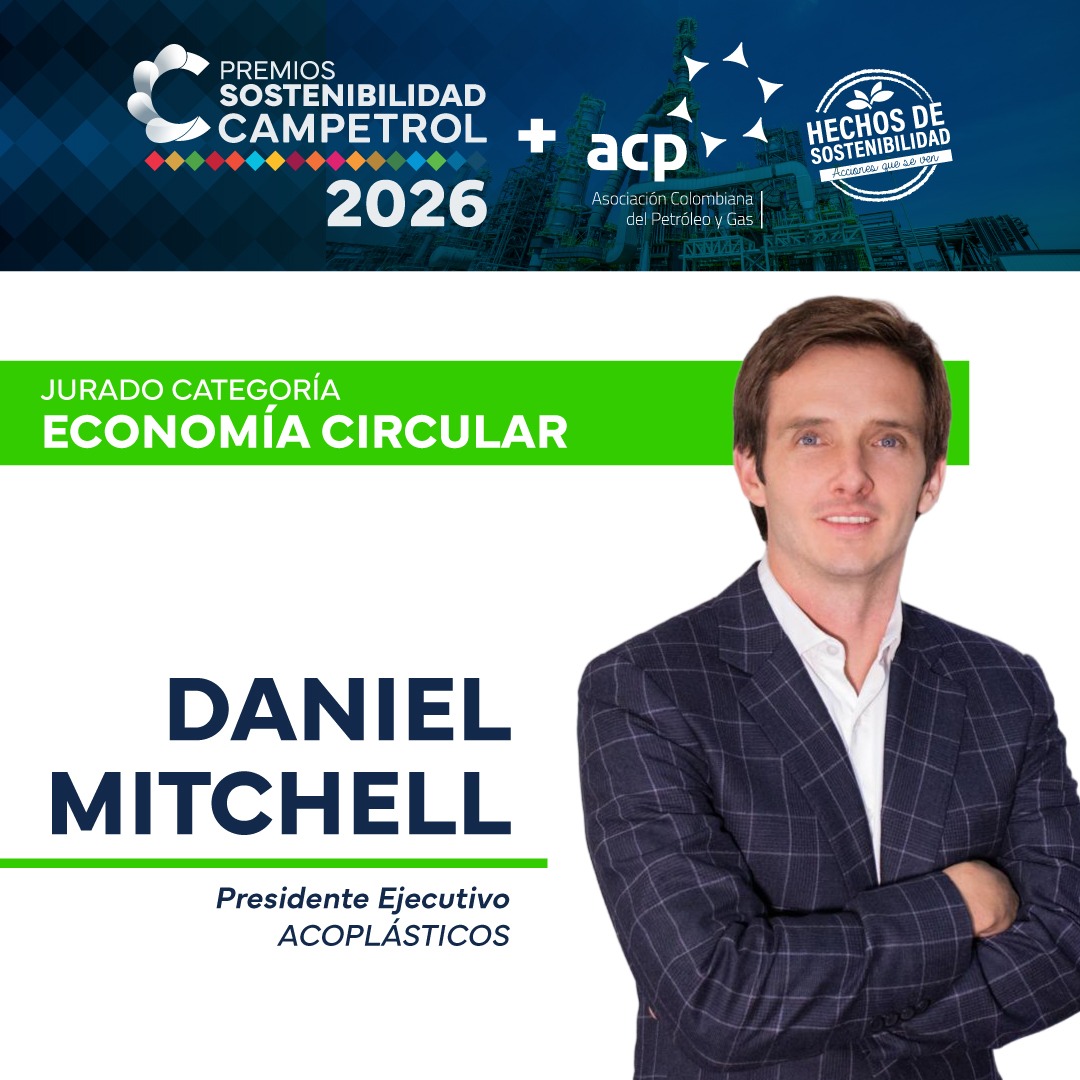 campetrol's tweet photo. ¿Su empresa está liderando iniciativas que promuevan la economía circular, el aprovechamiento de recursos y la generación de valor sostenible?

Les presentamos a los jurados que evaluarán la categoría Economía Circular en esta edición de los Premios Sostenibilidad CAMPETROL 2026:

- Daniel Mitchell, Presidente Ejecutivo de ACOPLÁSTICOS.
- Luis Felipe Ordóñez, Director del Centro de Economía Circular (CEC).
- Juan Diego Mejia Mejia, Expresidente de Esenttia.

Referentes en economía circular, innovación y transformación empresarial, cuya experiencia será fundamental para identificar aquellas iniciativas que están redefiniendo la gestión de recursos, impulsando el aprovechamiento de materiales y generando valor sostenible para las organizaciones y los territorios.

📢 Aún está a tiempo de postular su iniciativa.
⏳ La convocatoria estará abierta hasta el 26 de septiembre.

Reconozcamos juntos los proyectos que están acelerando la transición hacia modelos de producción y consumo más eficientes, competitivos y sostenibles para Colombia.