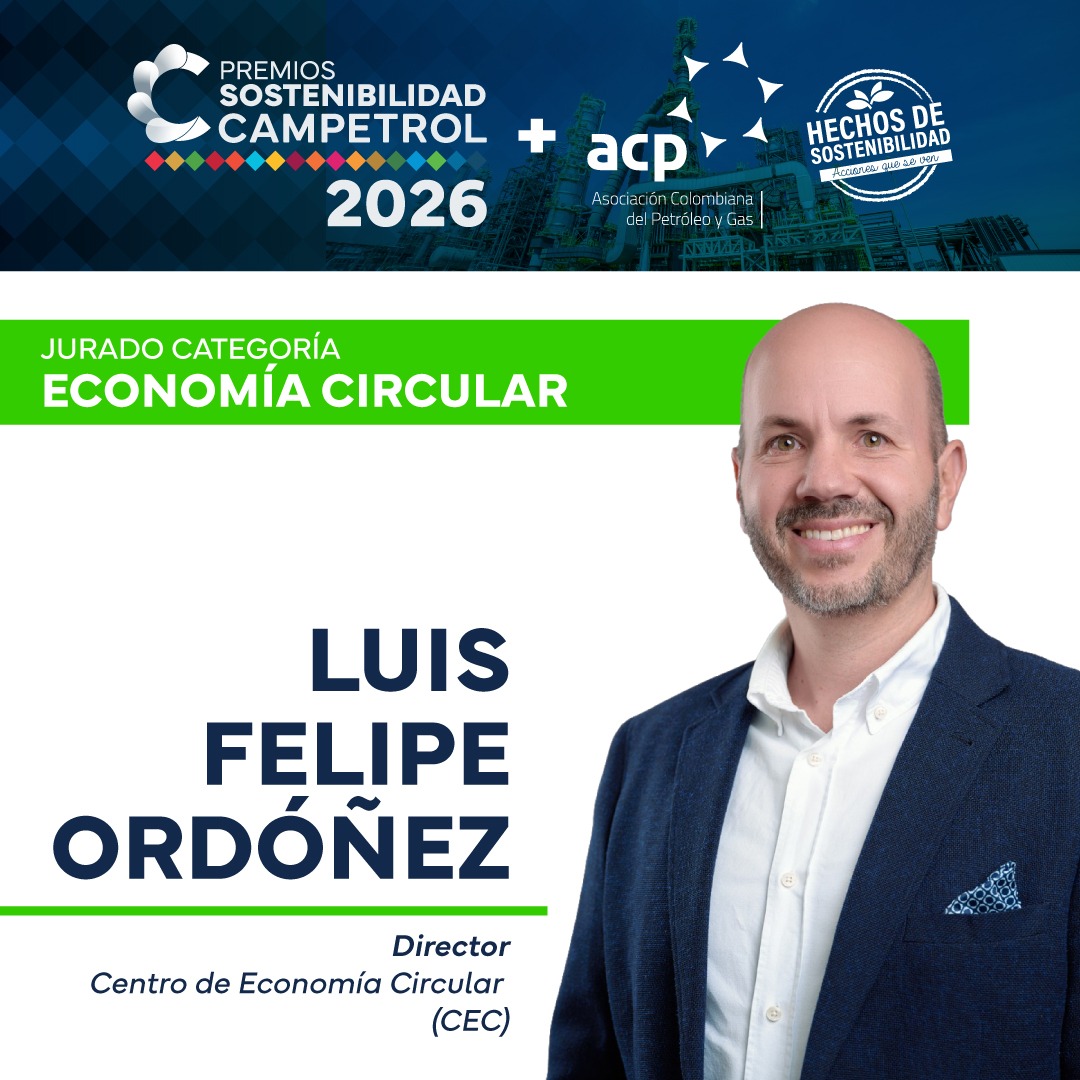campetrol's tweet photo. ¿Su empresa está liderando iniciativas que promuevan la economía circular, el aprovechamiento de recursos y la generación de valor sostenible?

Les presentamos a los jurados que evaluarán la categoría Economía Circular en esta edición de los Premios Sostenibilidad CAMPETROL 2026:

- Daniel Mitchell, Presidente Ejecutivo de ACOPLÁSTICOS.
- Luis Felipe Ordóñez, Director del Centro de Economía Circular (CEC).
- Juan Diego Mejia Mejia, Expresidente de Esenttia.

Referentes en economía circular, innovación y transformación empresarial, cuya experiencia será fundamental para identificar aquellas iniciativas que están redefiniendo la gestión de recursos, impulsando el aprovechamiento de materiales y generando valor sostenible para las organizaciones y los territorios.

📢 Aún está a tiempo de postular su iniciativa.
⏳ La convocatoria estará abierta hasta el 26 de septiembre.

Reconozcamos juntos los proyectos que están acelerando la transición hacia modelos de producción y consumo más eficientes, competitivos y sostenibles para Colombia.