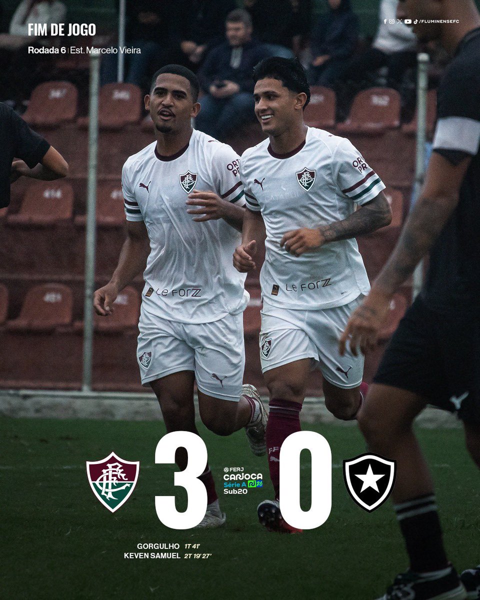 FluminenseFC's tweet photo. VEEEEENCE O FLUMINENSE! #MlksDeXerém #VemQueTem
🏆 Carioca Sub-20 | 6ª rodada
🇭🇺 Fluminense 3x0 Botafogo
🏟️ Marcelo Vieira
⚽ Gorgulho e Keven Samuel (2)
📸: Leonardo Brasil/FFC https://t.co/QOt0kuYZOV