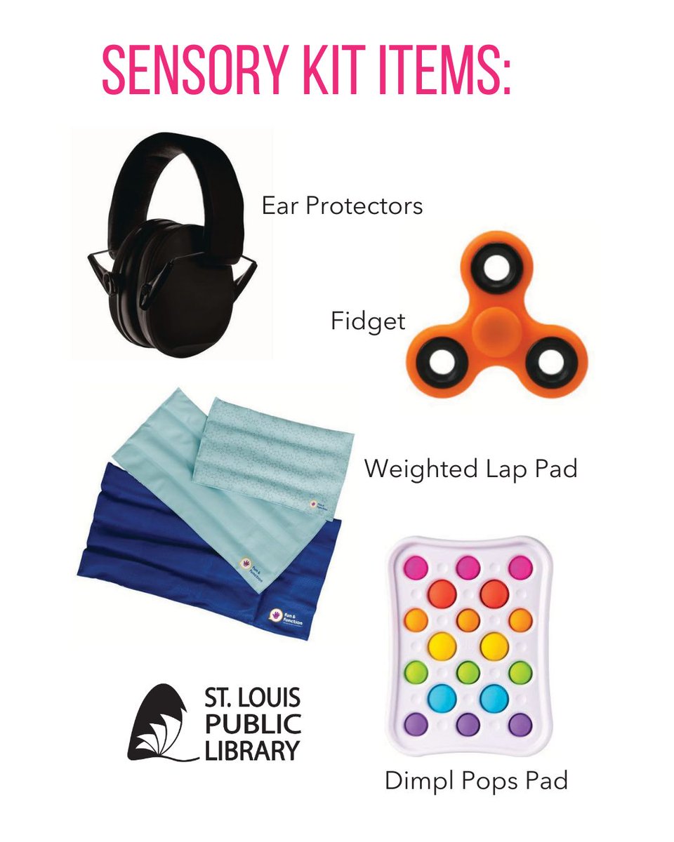 STLpubLibrary's tweet photo. Did you know? All SLPL locations offer Sensory Kits to support our visitors!

These kits are designed to help patrons feel more comfortable and engaged during their library visit. You can find them in the Children's area—just ask a staff member for more information. https://t.co/f2knfpI7nd