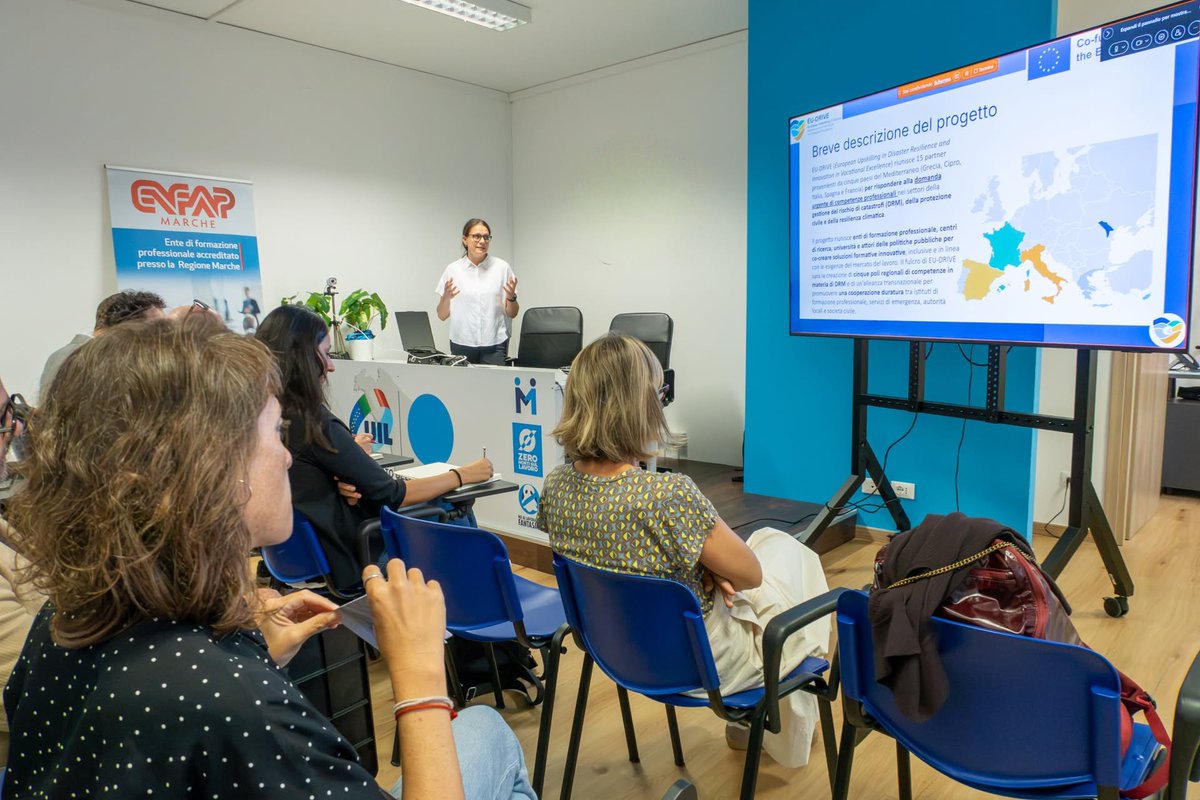 EUDRIVE_CoVE's tweet photo. On Sept 15, our Italian partners held a focus group on Disaster Risk Management.
Local actors gathered to discuss key challenges in flood, fire, and drought response to help shape future civil protection training.
Impressive work by @UniCamerino, Enfap Marche and @INGV_press👏👏 https://t.co/YeXyizYZx1
