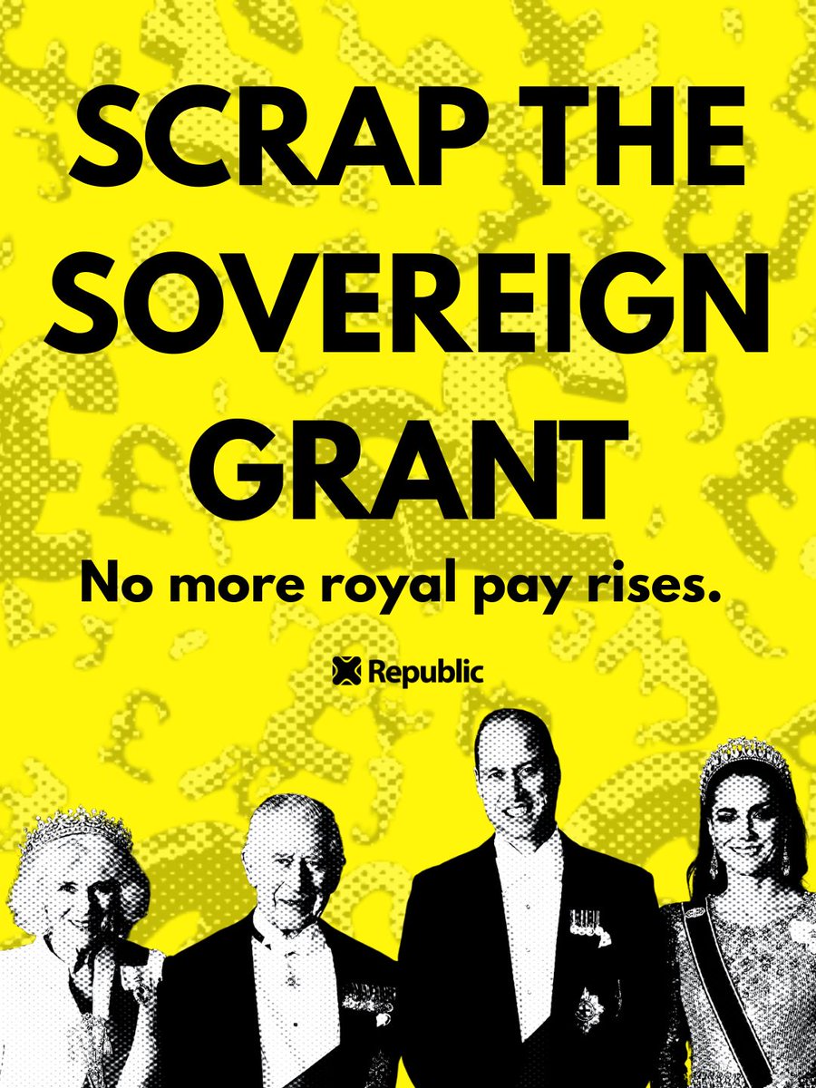 RepublicStaff's tweet photo. The Sovereign Grant is going up by £50 million. That's another £50 million in royal funding, on top of the half a billion we already give them. It's time to scrap the grant, plain and simple. #AbolishTheMonarchy https://t.co/RDeNX4YJ2A
