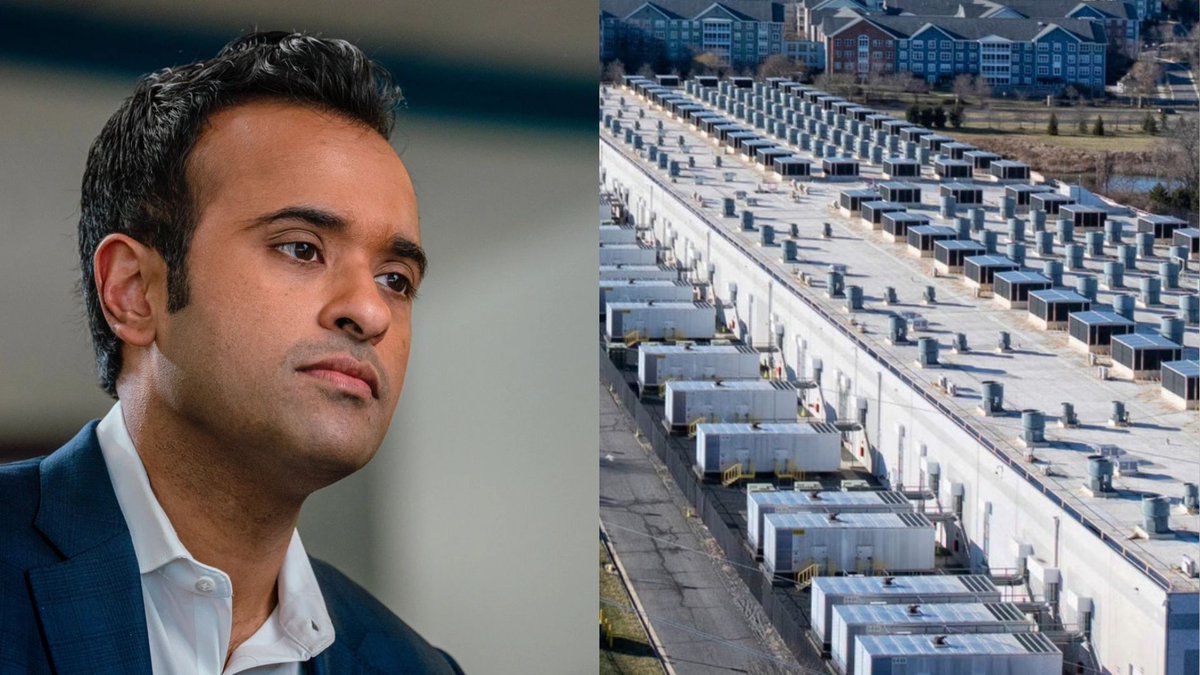 HQNewsNow's tweet photo. Financial disclosures have revealed that Ohio Republican Gov. nominee Vivek Ramaswamy owns holdings in every component of data center construction.

Ramaswamy would stand to profit from his campaign promise to ramp up data center construction, if elected governor. https://t.co/z0qRjgHNEf