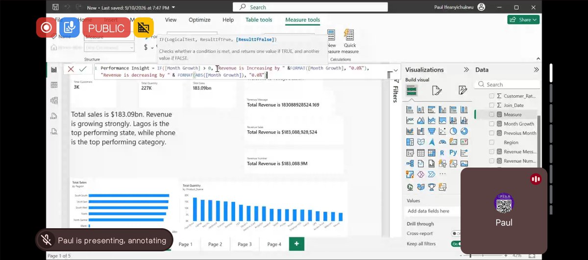 DebbySurce's tweet photo. A thread on what I learned in today's Power BI session 
1.We built a "self-narrating" dashboard, one that explains itself in plain English instead of making you interpret charts. https://t.co/ptuR8zJUdW
