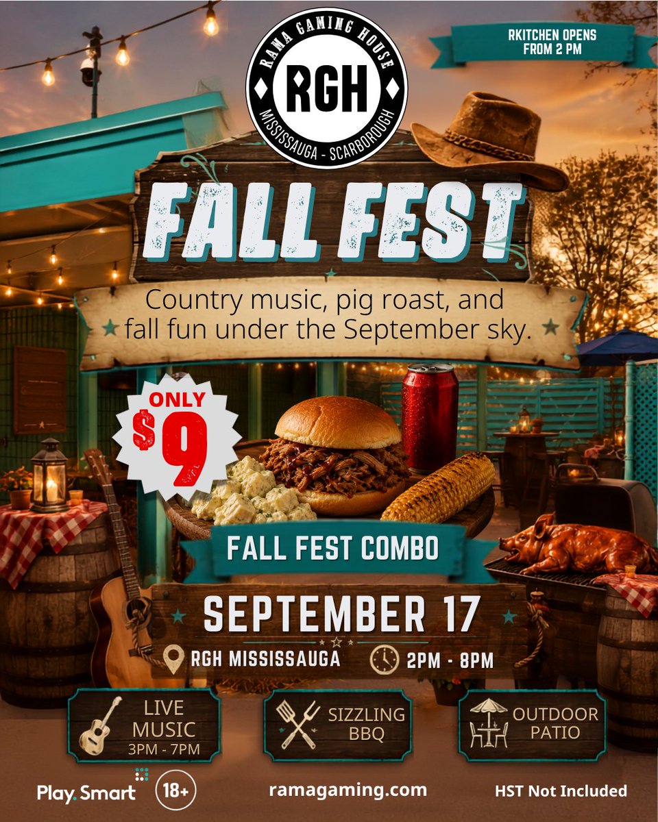 RamaGamingHouse's tweet photo. Tomorrow, RKitchen opens at 2 PM for Fall Fest! π Enjoy our $9 combo: pulled pork sandwich, corn on the cob & potato salad. See you at RAMA Gaming House!
#FallFest #RKitchen #RAMAGamingHouse https://t.co/ExMW4yLyKi