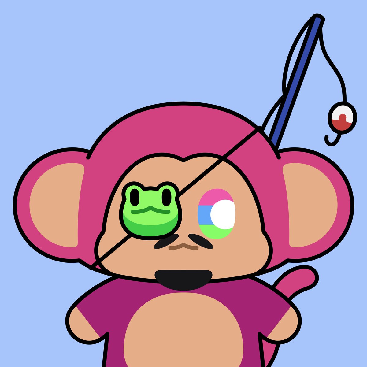 ChimpiGoki's tweet photo. So yeah, I didn’t plan to buy anything today, but my very good friend @couldbekiwi knew how badly I wanted his Chimp, and he made me an offer I obviously couldn’t pass up. Just look at this beauty! ✨

It’s a naked Mellow Cherry Chimp with the freaking Frog Patch! I’ve wanted this trait ever since I joined @ChimpersHQ because of the legend @mstrchimpo, and it’s one of my favorite traits! 🐸🔥

I wanted to thank Kiwi for the trade. I really appreciate you! ❤️

Meet Kibatarou 🐒