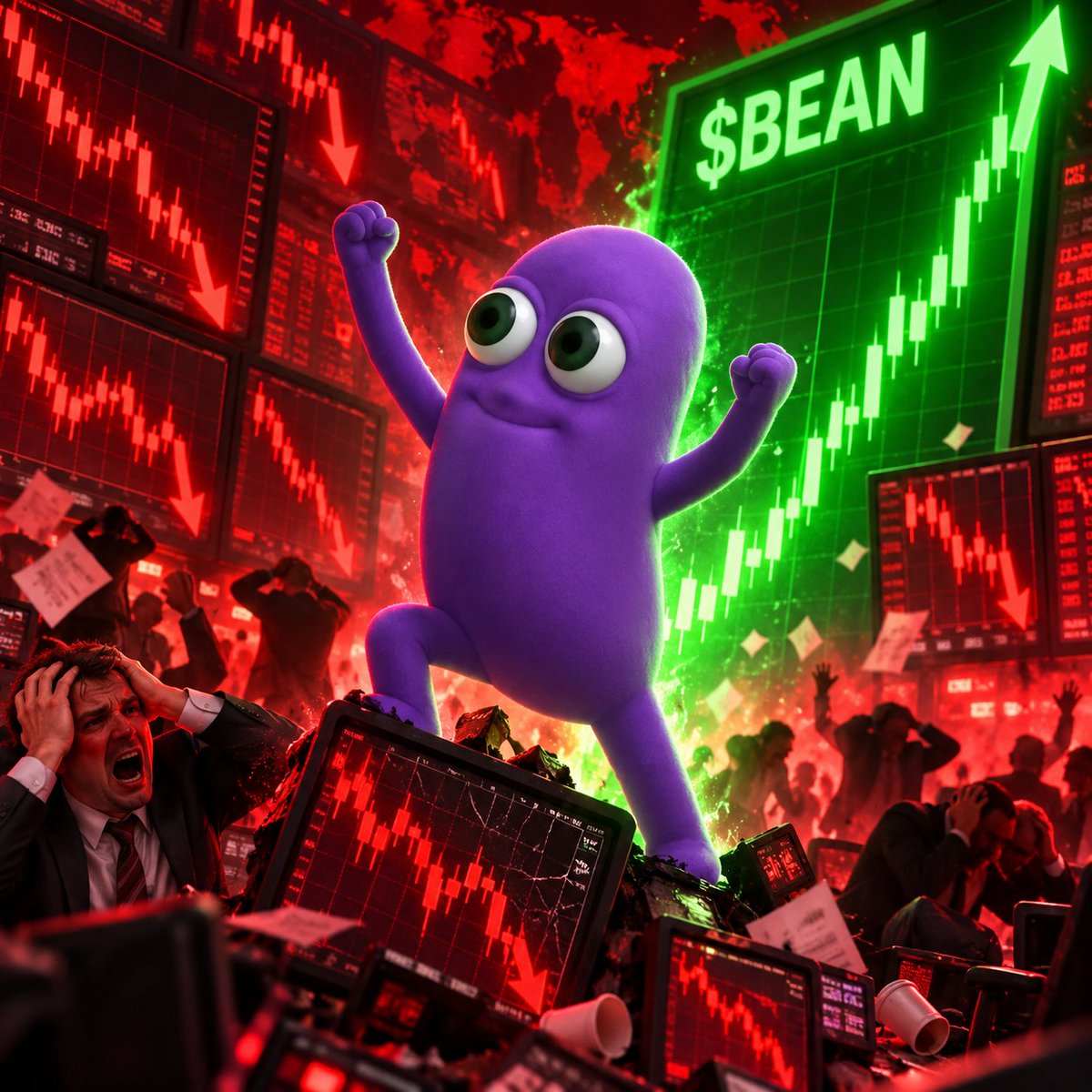 BeanOnInk's tweet photo. whole market bleeding out

$BEAN somehow standing there green as fuck with 0 thoughts behind those eyes

no fear
no brain
just up
$BEAN https://t.co/WMQBLWCZIE