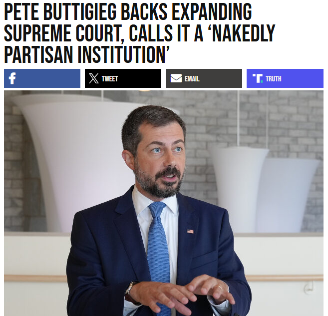 caseythehost's tweet photo. Buttigieg says SCOTUS is 'nakedly partisan' (if it were, Trump would be undefeated). What's the fix?

Well, add a bunch of justices, of course.

Who appoints them?

Well, only Democrats, of course.

The only way to make SCOTUS not 'nakedly partisan' is the have only Democrats populate it.