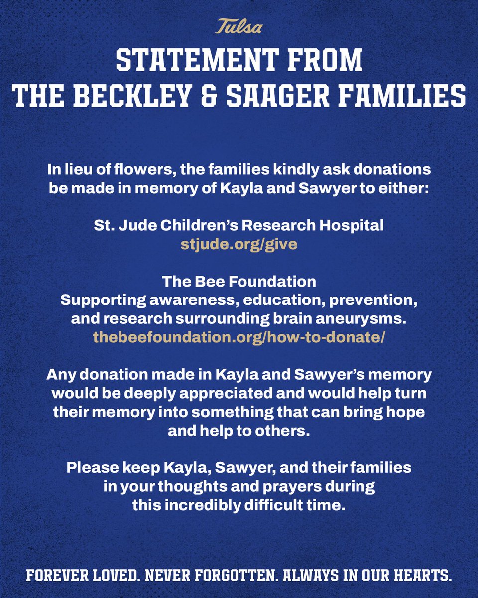 TulsaFootball's tweet photo. A statement from the Beckley and Saager families. https://t.co/n2Sz6IDGjL