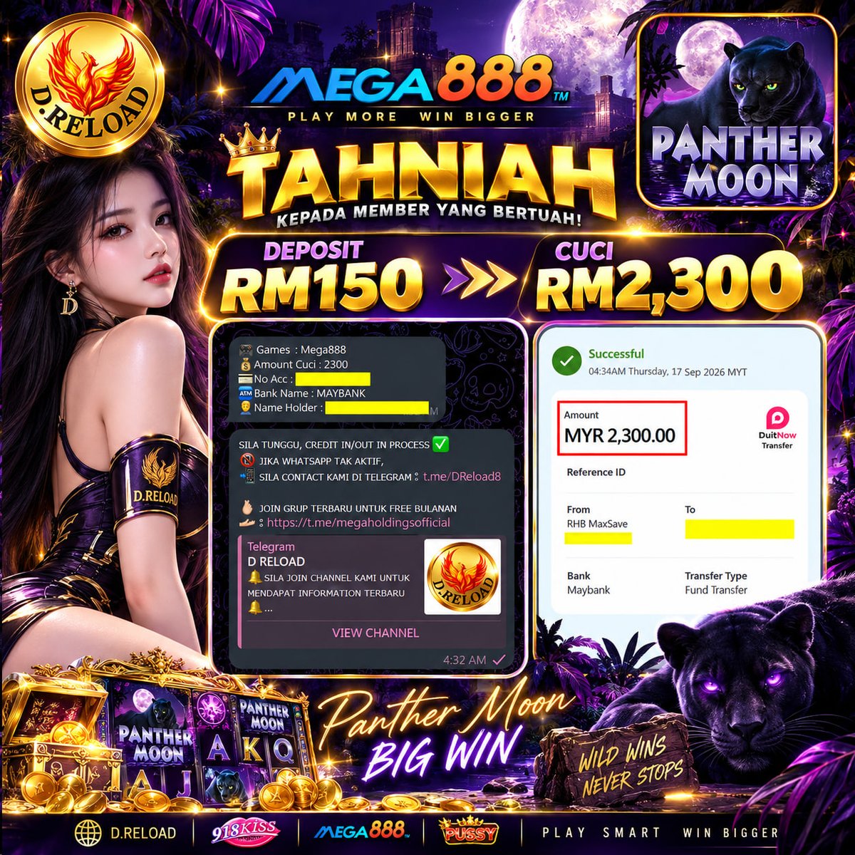 CarraBella31's tweet photo. Malam-malam Panther keluar memburu, member D.RELOAD pula bawa balik hasil! ๐๐ฐ
Siapa next nak pecahkan BIG WIN?
#DReload #Mega888 #PantherMoon #BigWin #RM2300 #SlotGame #Mega888Malaysia #DReloadWins #GameOnline #CuciBesar https://t.co/TrkgnHGwG8