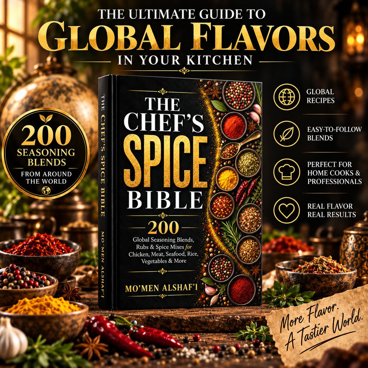 MOMENAlshafi's tweet photo. The Chef’s Spice Bible: 200 Global Seasoning Blends, Rubs &amp; Spice Mixes for Chicken, Meat, Seafood, Rice, Vegetables &amp; More (The Chef Mo’men Collection) https://t.co/sbtqxVe6QH #Amazon via @Amazon https://t.co/gCHTM7v8wY