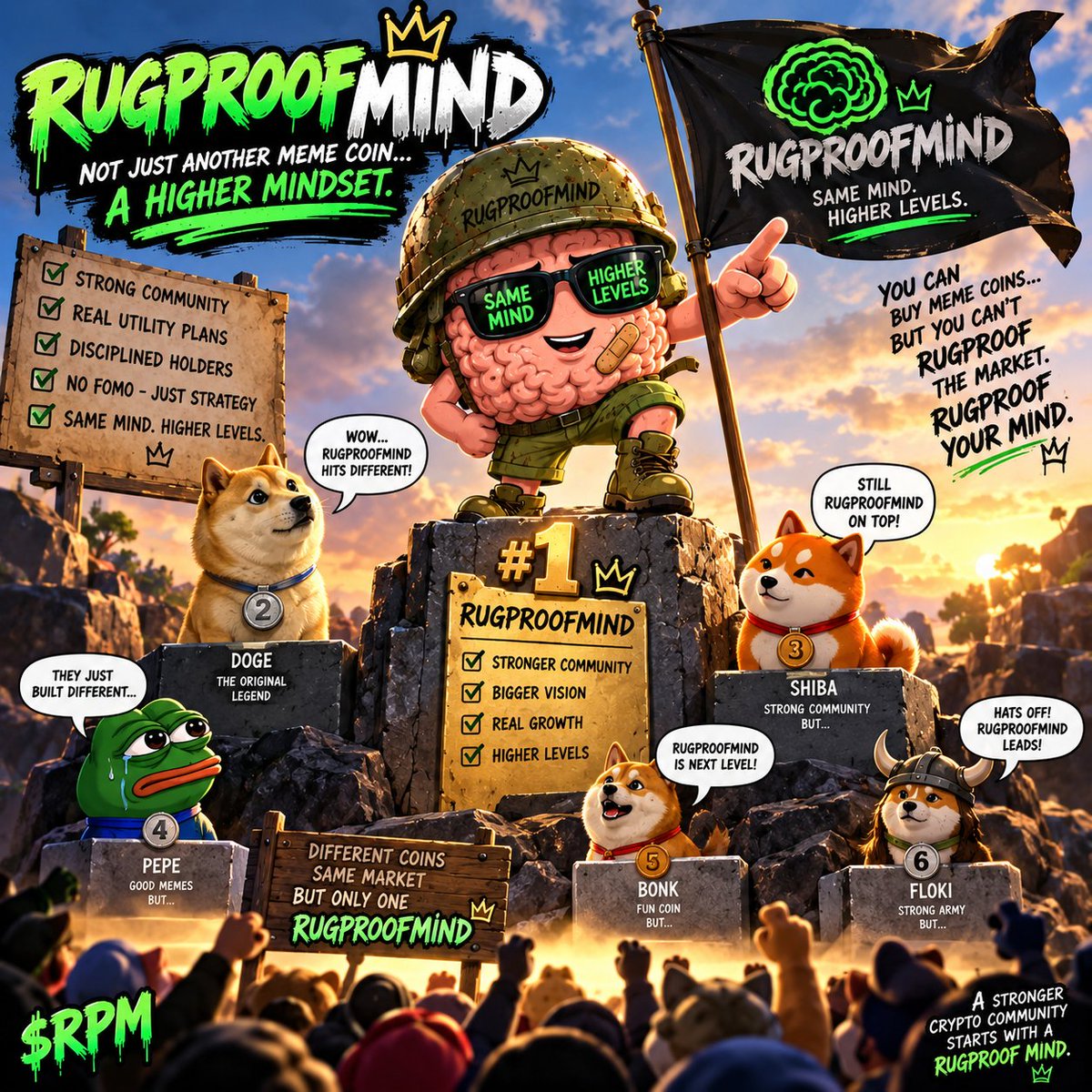 Jacktheshiller1's tweet photo. 🧠 Same market. Different mindset.

Doge, Shiba, Pepe, Bonk &amp; Floki showed up…
But RUGPROOFMIND still stands o Myn top. 👑

Follow @rugproofmind
$RPM #RUGPROOFMIND #RPM
@rugproofmind https://t.co/sk15Tiy2Nc
