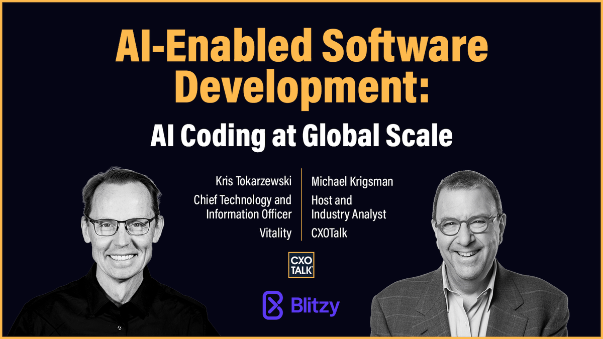 cxotalk's tweet photo. Define test cases first, then ingest them into an #AI-native #SLDC platform plus our code base, + engineering + dev. stds, to form the context to generate test cases, code, + testing.
-- @Kris_Tok, Global CITO, @Vitality_UK
https://t.co/eU9VcbEEmU
#CXOTalk #Bitzy
#CIO #CTO #AgenticAI #SoftwareDevelopment #SoftwareDevelopmentLifecycle