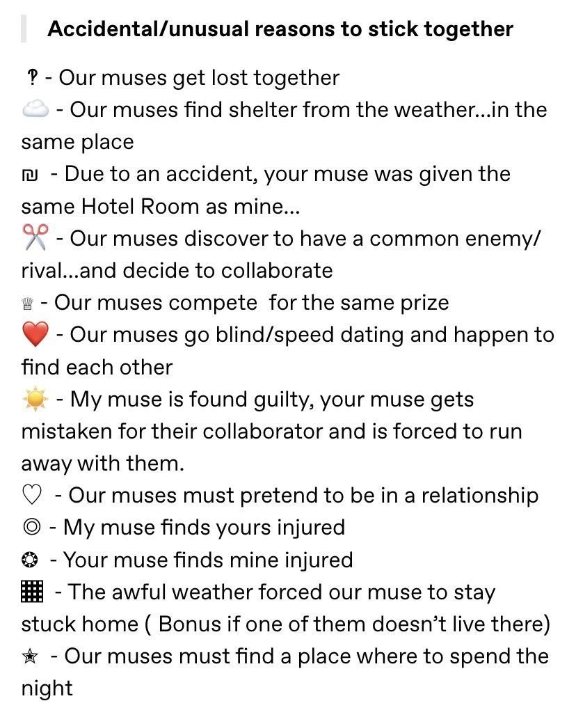 ditcheddeath's tweet photo. ⠀
⠀⠀⠀⠀   𝓢tarter  𝓒all

⠀ ♡⠀𝗹𝗶𝗸𝗲  for  a  starter
⠀⠀⠀  with a random prompt!

⠀ ↻⠀𝗿𝗲𝗽𝗼𝘀𝘁  to  spread  the  word.

⠀⠀⠀⠀or 𝗰𝗼𝗺𝗺𝗲𝗻𝘁 which one
⠀⠀⠀⠀you want me to use?
⠀ https://t.co/PjOY5uN6Cg