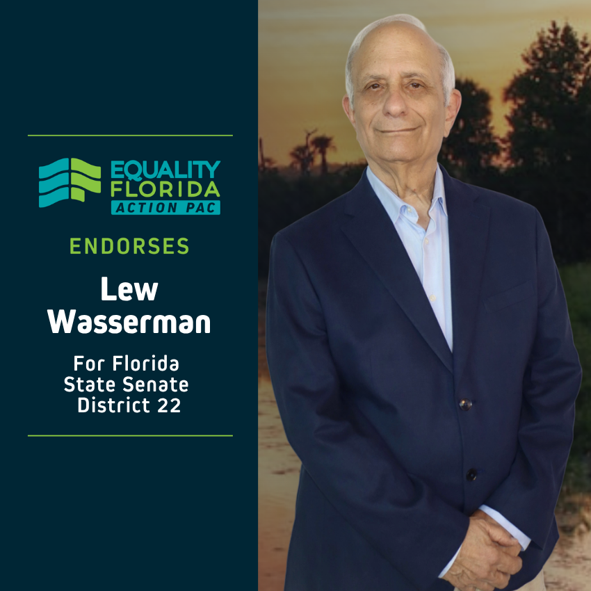 eqfl_actionPAC's tweet photo. EQFL Action PAC endorses Lew Wasserman for Florida State Senate District 22!

Paid Political Advertisement paid for by Equality Florida Action PAC, 15257 Amberly Dr., Ste. 382, Tampa, FL 33647, independently of any candidate. This advertisement was not approved by any candidate. https://t.co/XFsyPOPnqy