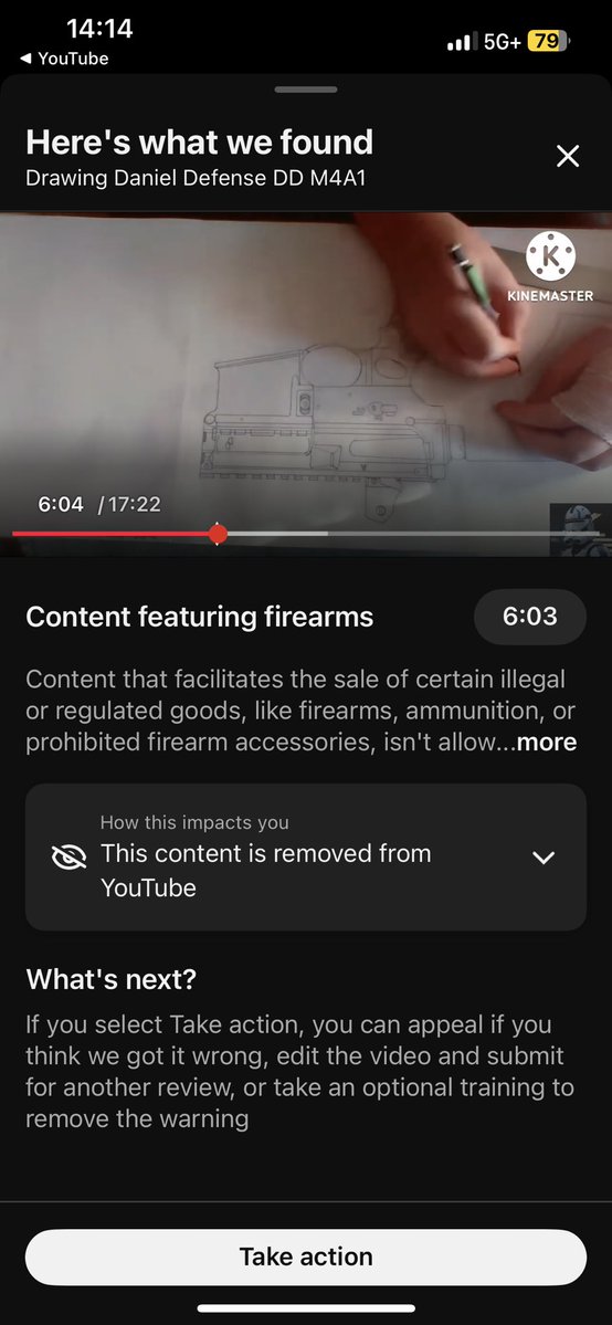 Spotsquid45's tweet photo. @TeamYouTube I just got this video down for violating community guidelines for a drawing seriously fix your AI problem and I am sick of these “violations” over a drawing of a gun https://t.co/egGxJ0pyGR